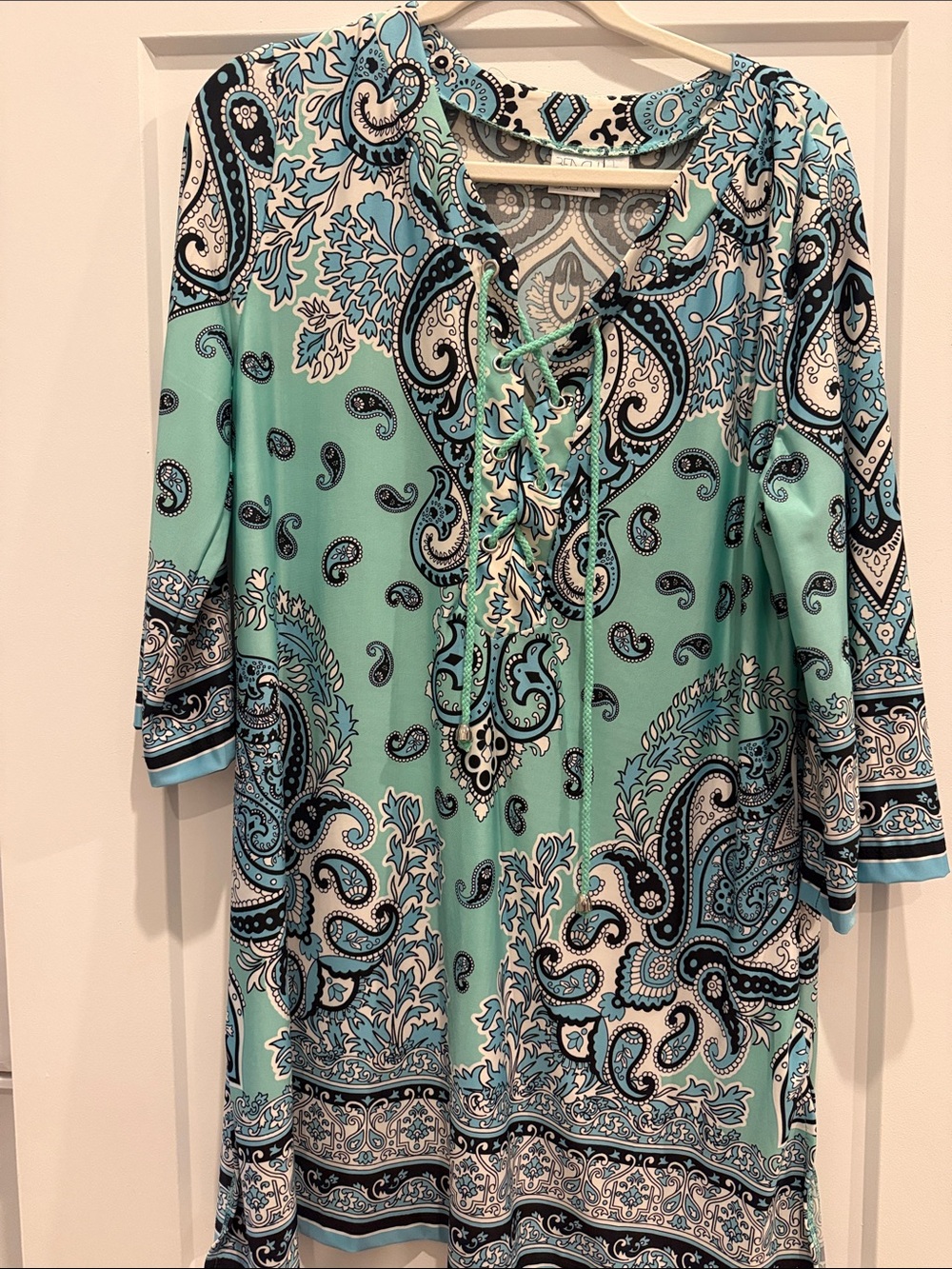 Women’s Aqua Paisley Lace-Up Tunic Top